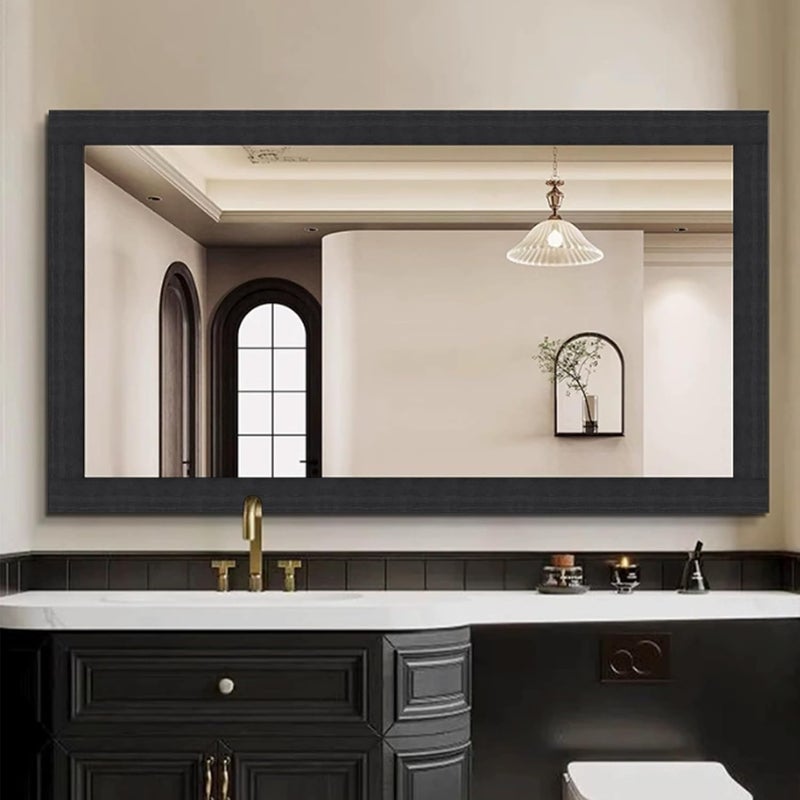 SICCOMA 10M Black Mirror Border Wood Grain Wallpaper Border Tape Removable PVC Peel and Stick Bathroom Mirror Frame Border Tape (Black, 2Inch x 33FT) - Image 2